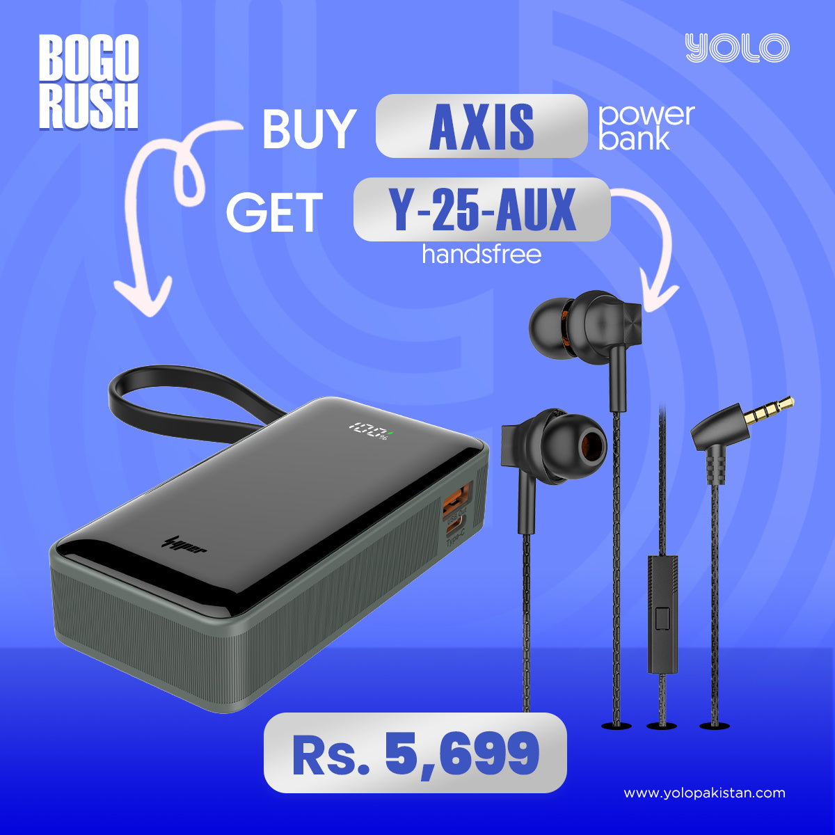 Axis Power bank - BOGO Offer: Free Aux Stereo Handsfree (Y-25)