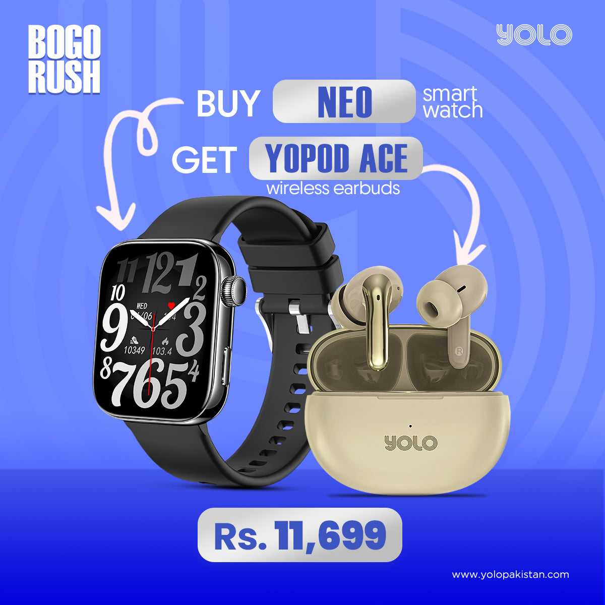 Neo Smartwatch - BOGO Offer: Free Yopod Ace Earbuds