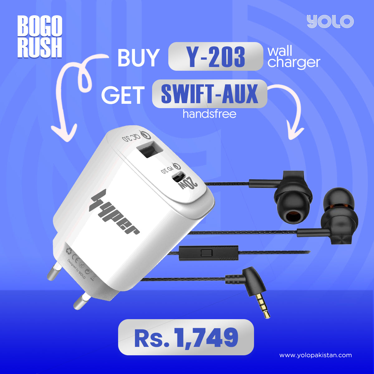Charger Y-203 - BOGO Offer: Free Aux Stereo Handsfree (Y-25)