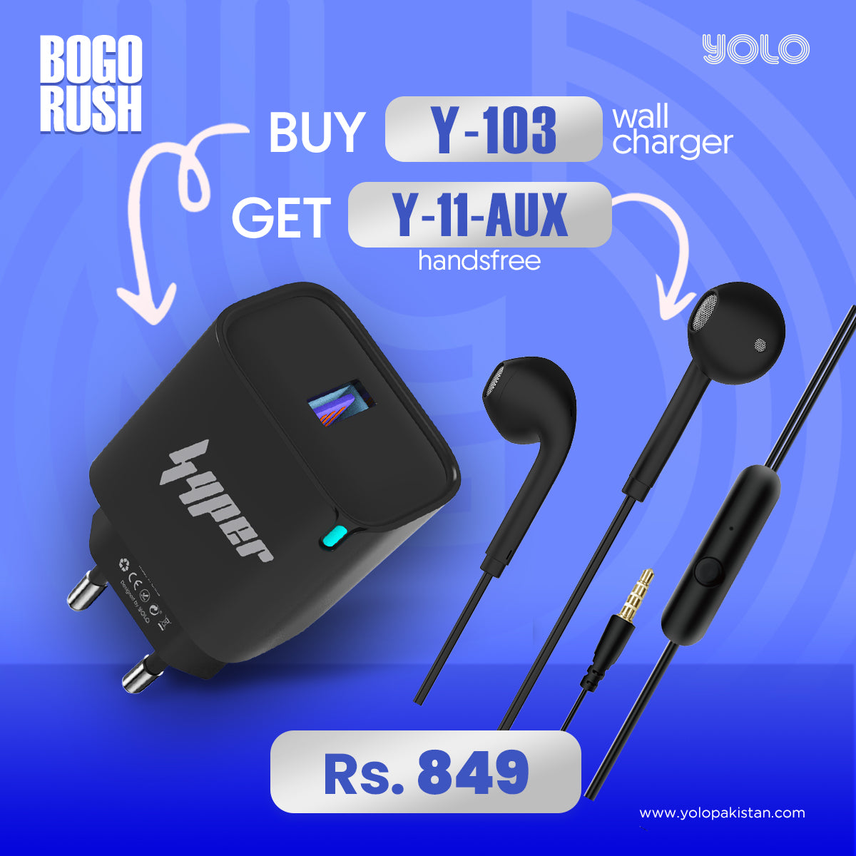 Charger Y-103 - BOGO Offer: Free Aux Stereo Handsfree (Y-11)