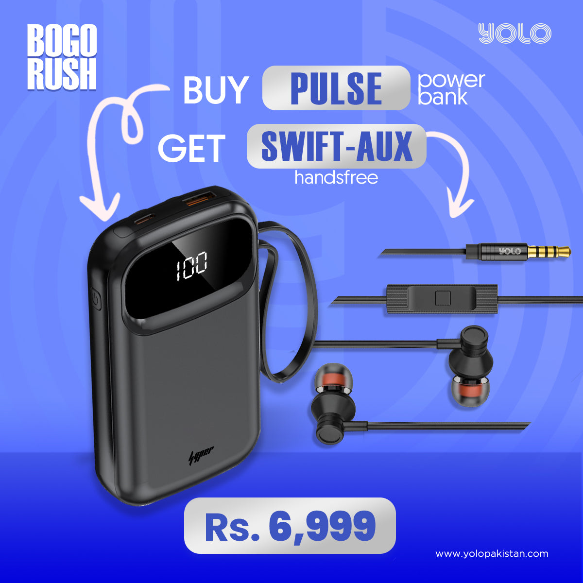 Pulse Power Bank - BOGO Offer: Free Swift Handsfree (Y-506)